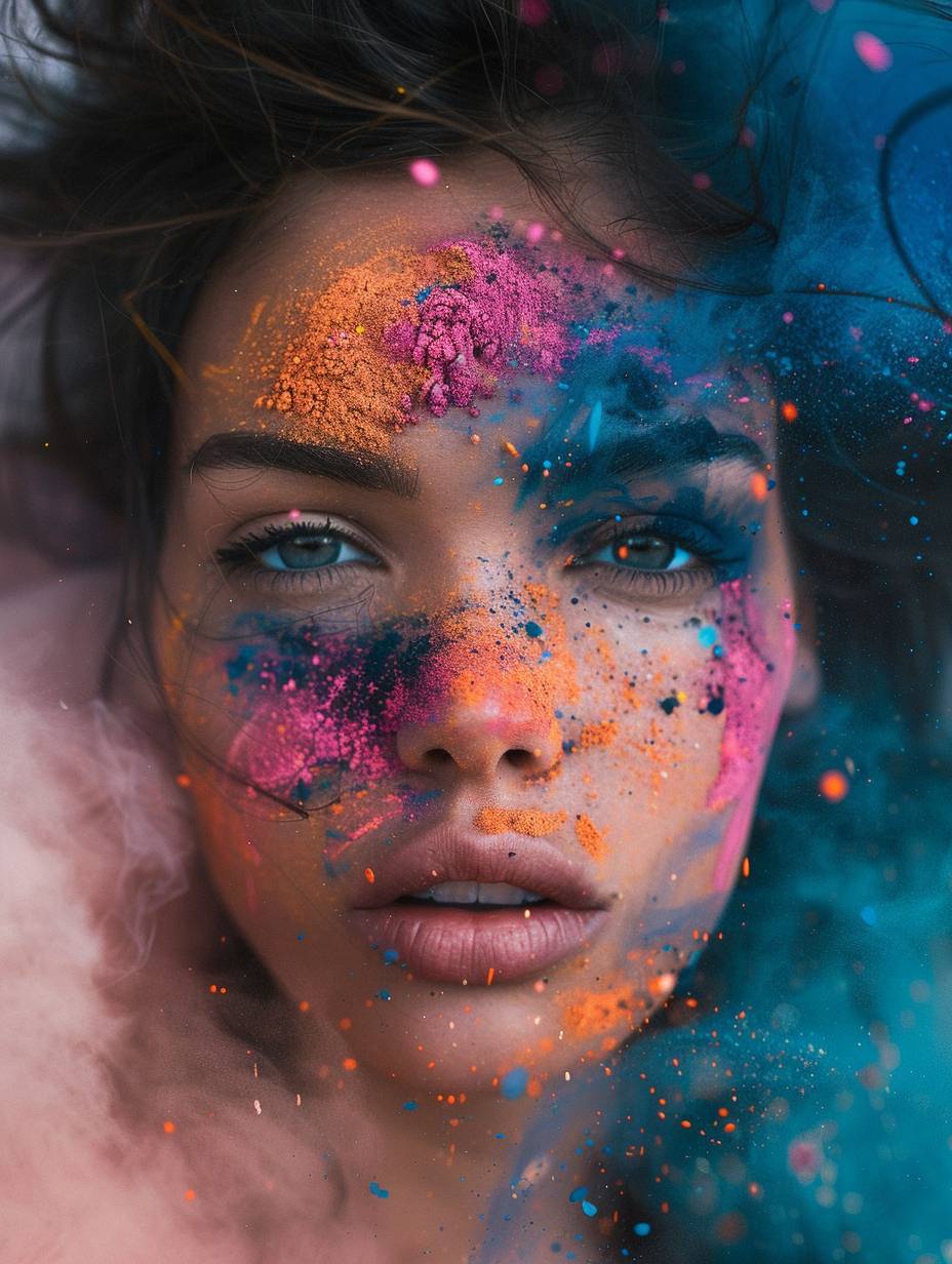色鮮やかな木炭粉で彩られた若い美しい女性の肖像