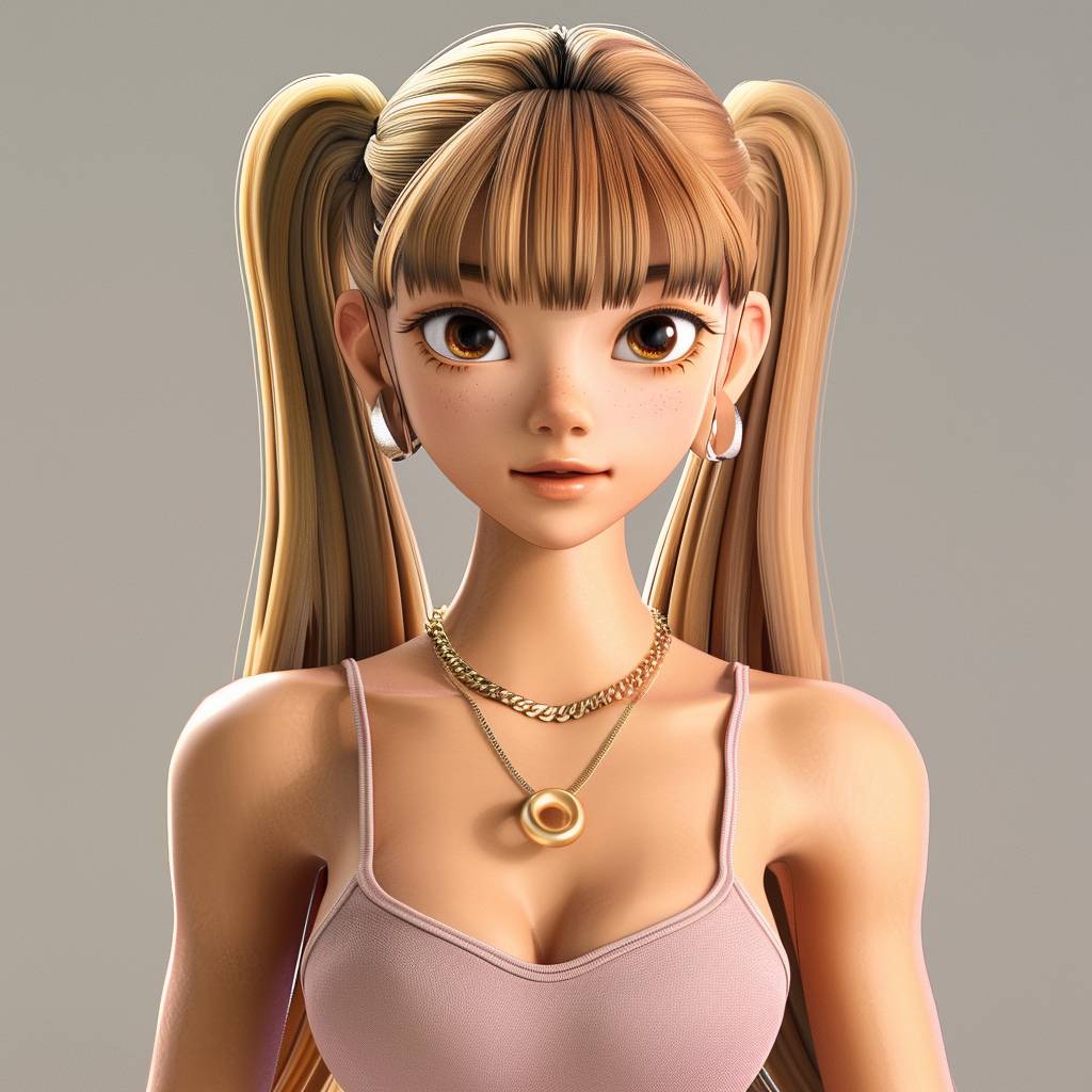 Blackpink member Lisa wearing Strappy tank top, 3D Pixar and Disney style, simple clean background