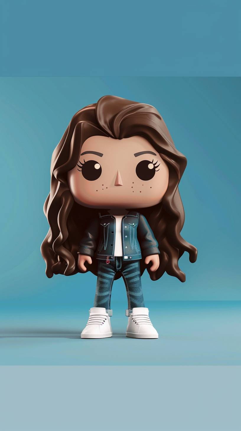 Funko of a gen z, plain blue background colour, iphone wallpaper