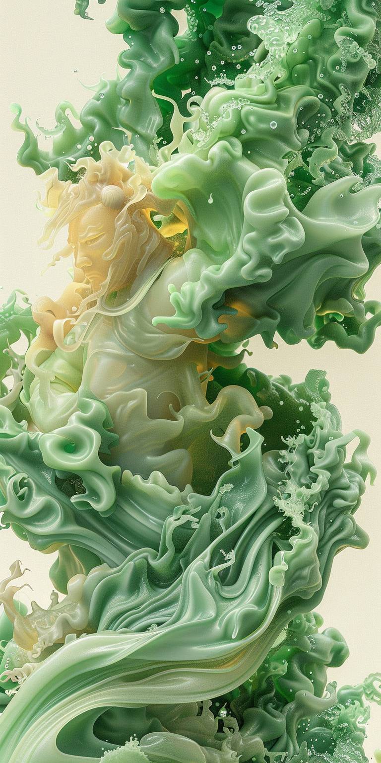 風の状態、水の流れの要素、蛍光グリーン、抽象図、中国の要素、繊細な筆触、衝突、2Dグラフィック、アートデザイン