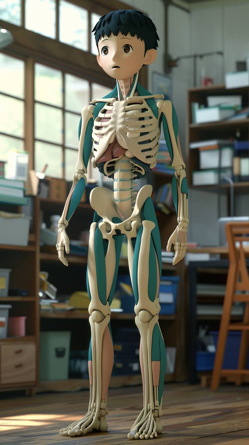 Study how the body works, Children, Japan, Classroom, 3D animation style