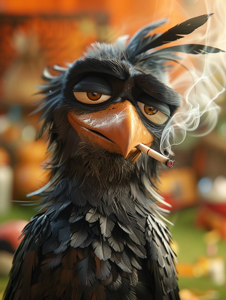 Cartoon image of soccer star Crow with a cigarette in his mouth, HD details, orange background. Pixar style. 3d cartoon.