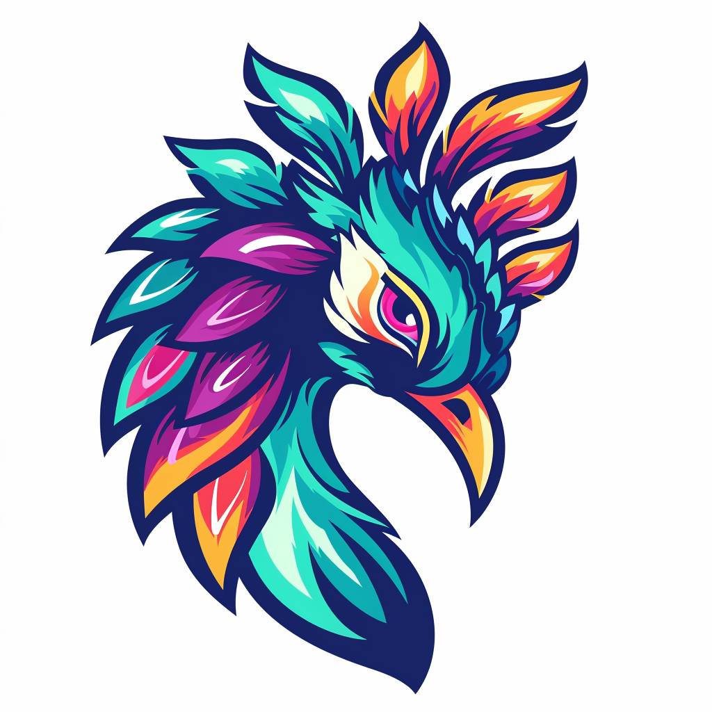 Peacock logo, white background, feathered dragon peacock, high definition, logo design, e-sports, gamer