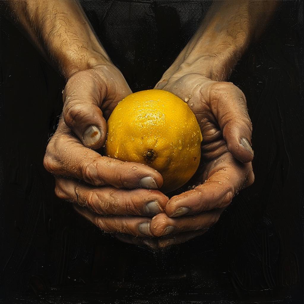 Someone's hands squeezing a whole lemon