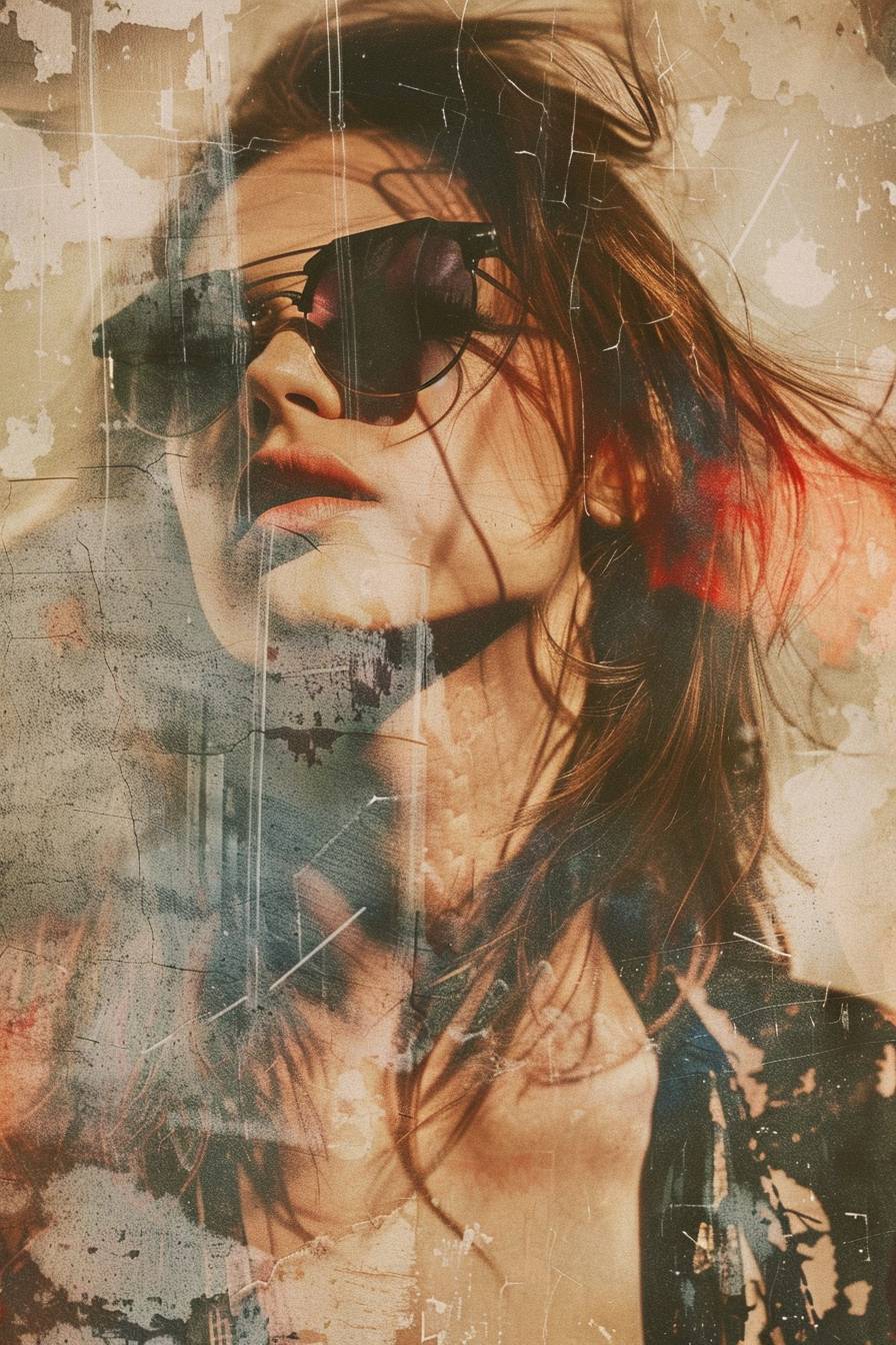 A photograph of a fashionable woman, overlay effect
