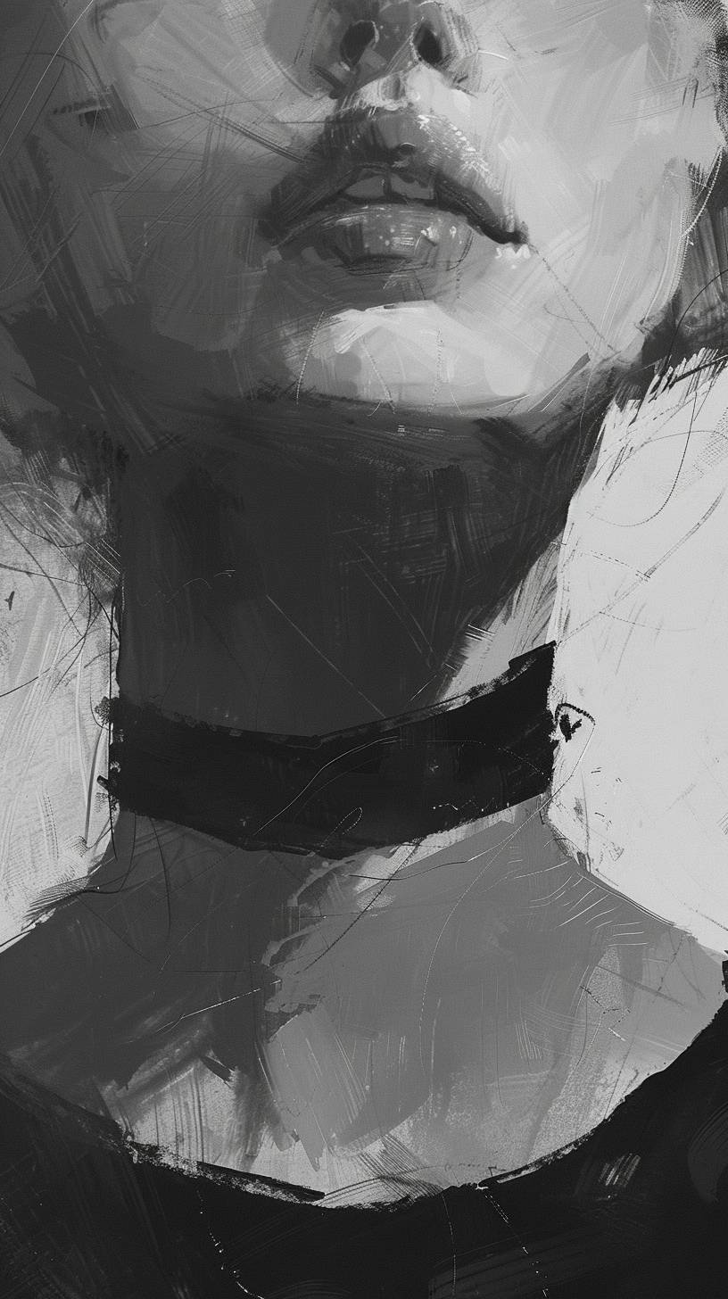 Rough close up high detail black and white brush sketch of a women's neck and collarbone by Guweiz