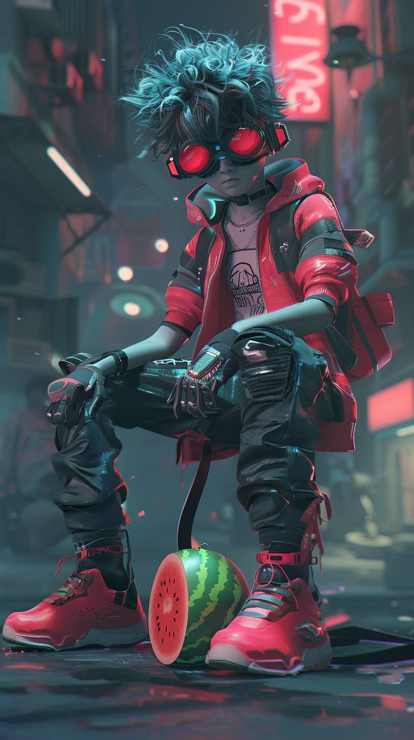 An anime featuring a watermelon boy character with a tough and cool futuristic style
