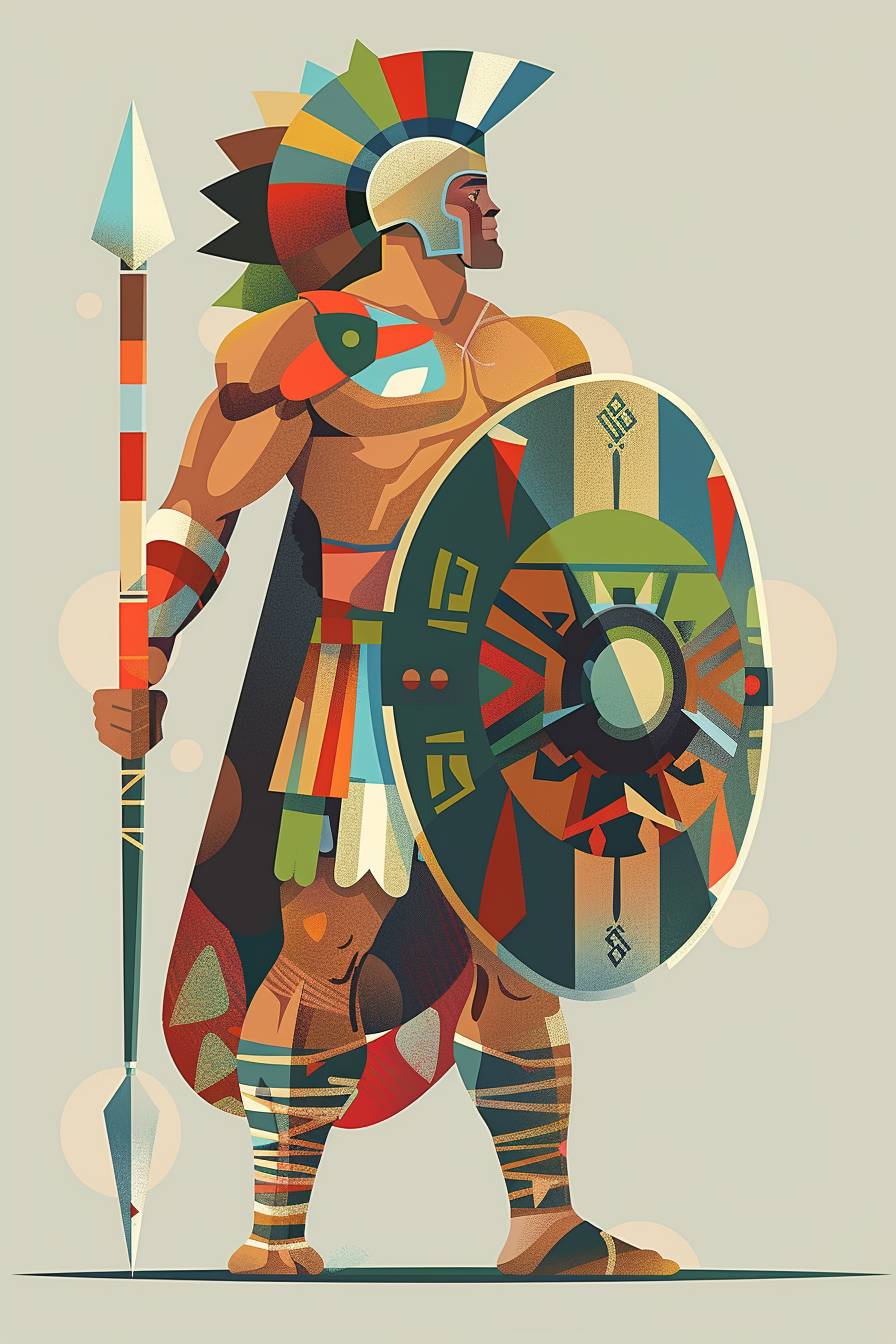 Warrior character in the style of Iwona Lifsches, full body, flat color illustration