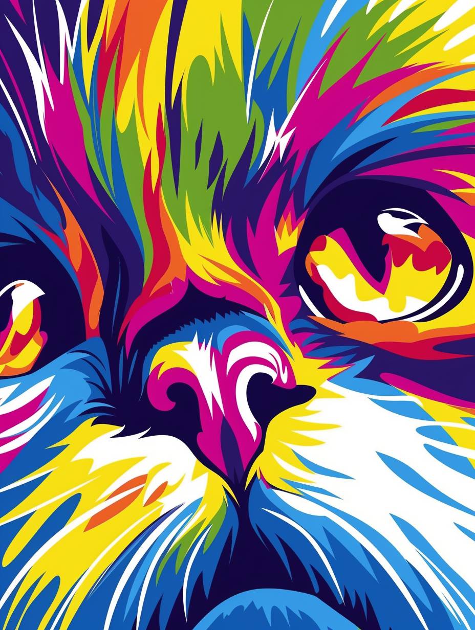 Create a wallpaper design featuring any cat or dog. The design should be visually appealing, showcasing the pet in an artistic or playful manner. The background can be abstract or realistic, but it should complement the pet's image and make it stand out. The overall look should be suitable for a desktop or mobile wallpaper.