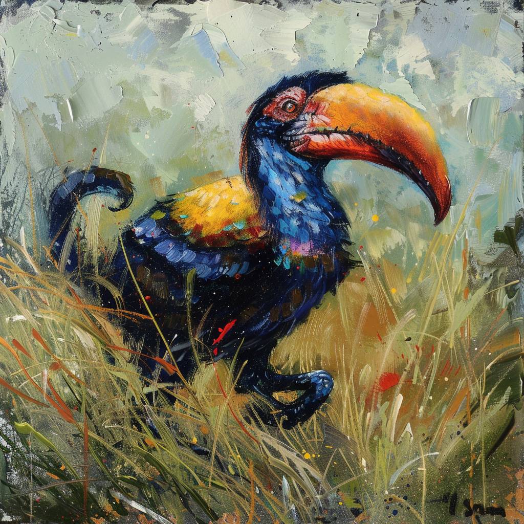 Dragon-toucan walking through the Serengeti.