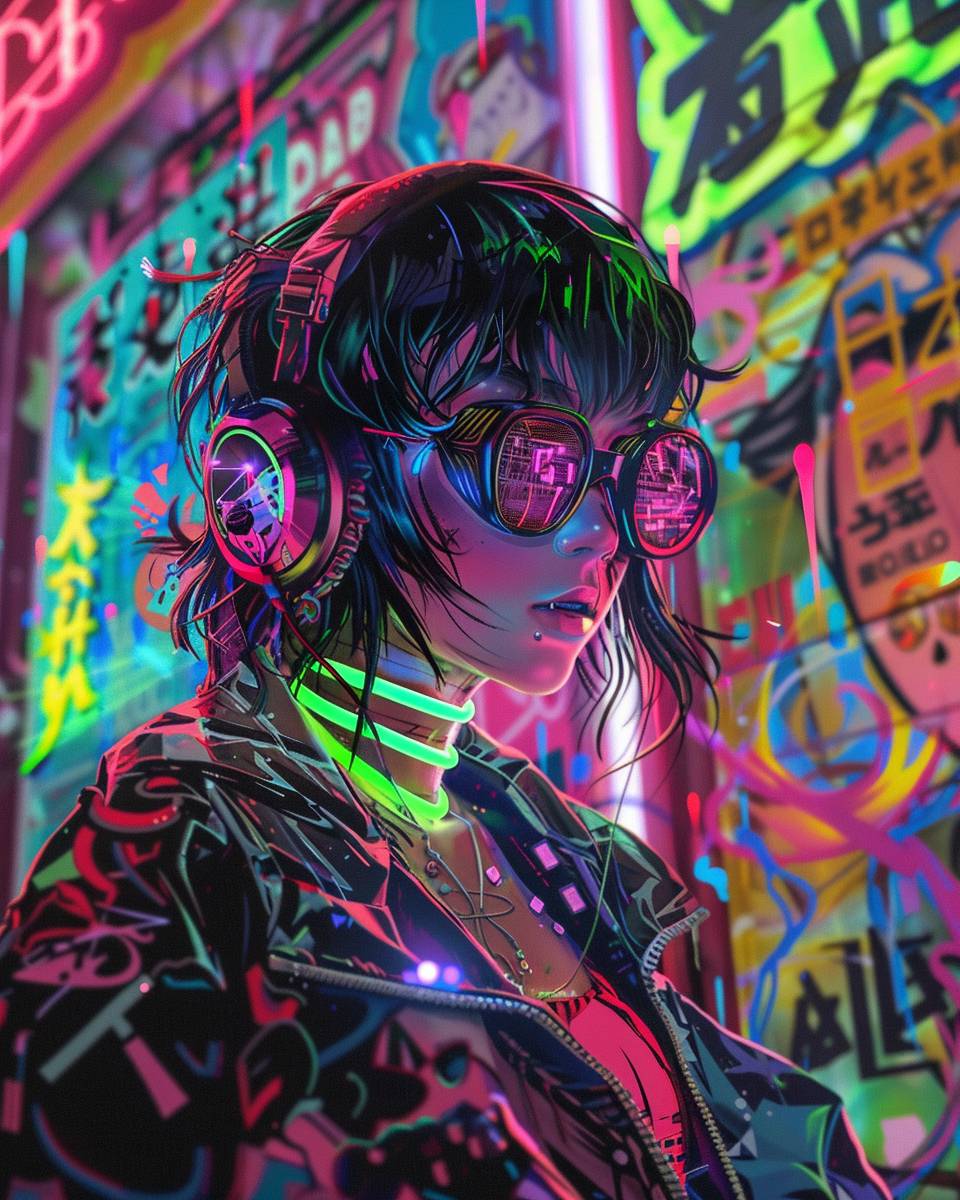 Anime artwork digital illustration hyperrealism polished pop art poster art psychedelic graffiti glowing neon matte background holographic acrylic art anime