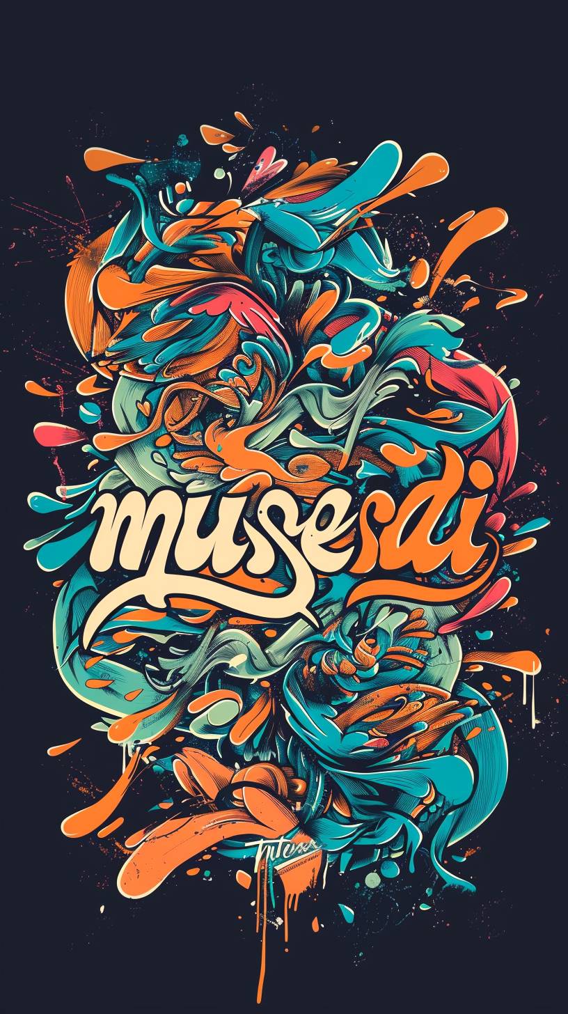 Produces a cursive doodle art logo that says 'musesai' in orange and teal colors with an aspect ratio of 9:16, version 6.0