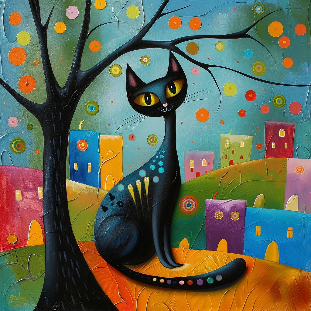 イヴォナ・リフシェスのスタイルで描かれた猫の動物絵