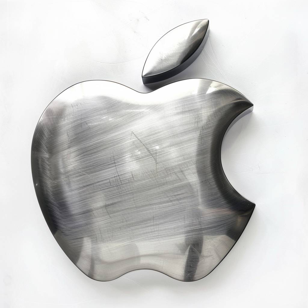 Metal Apple logo, white background