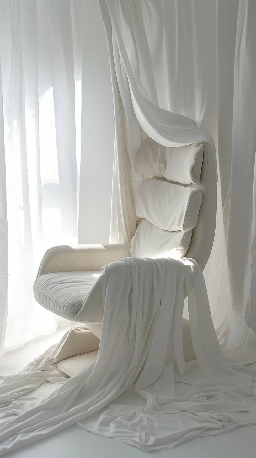 白い背景の綿製飛行機の椅子、白い照明