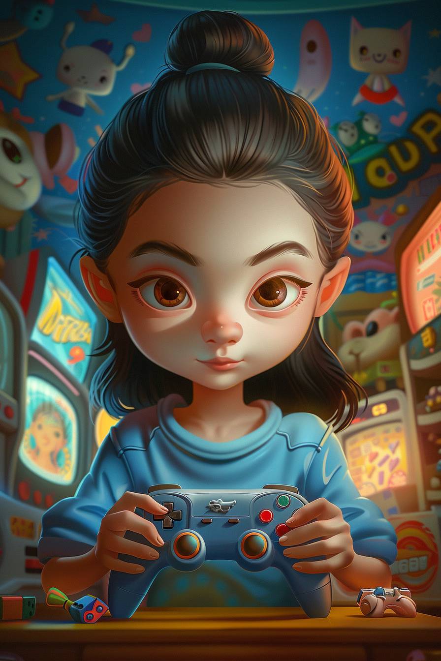 A cool cool girl is playing video games.