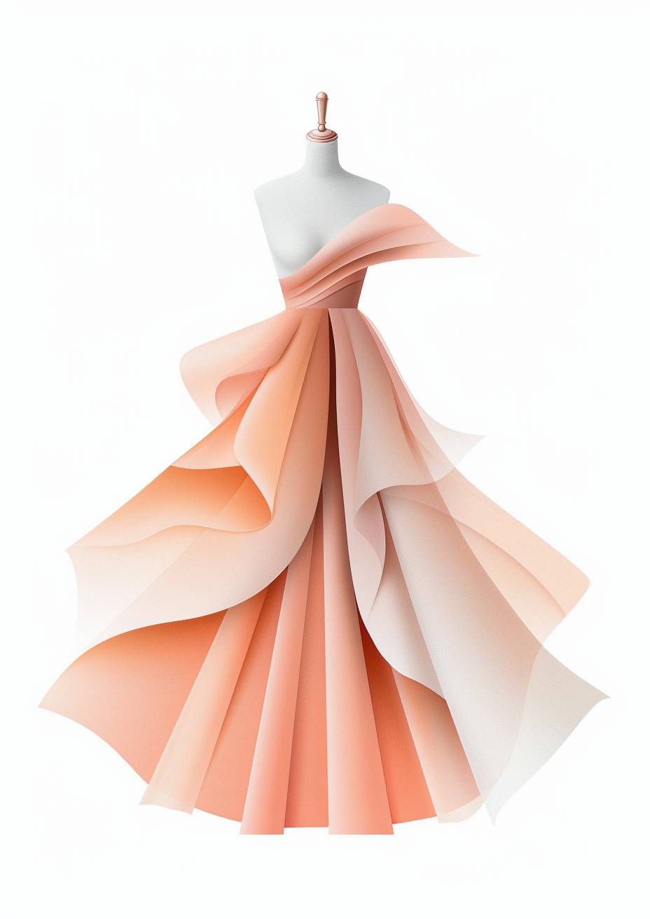 Clothing plan structure diagram, a dress, Minimalist, pink, chiffon, asymmetric structure, pencil line draft,