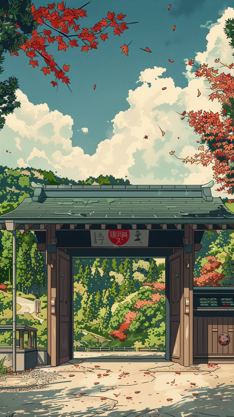 A trap shooting range illustrated in the style of Studio Ghibli