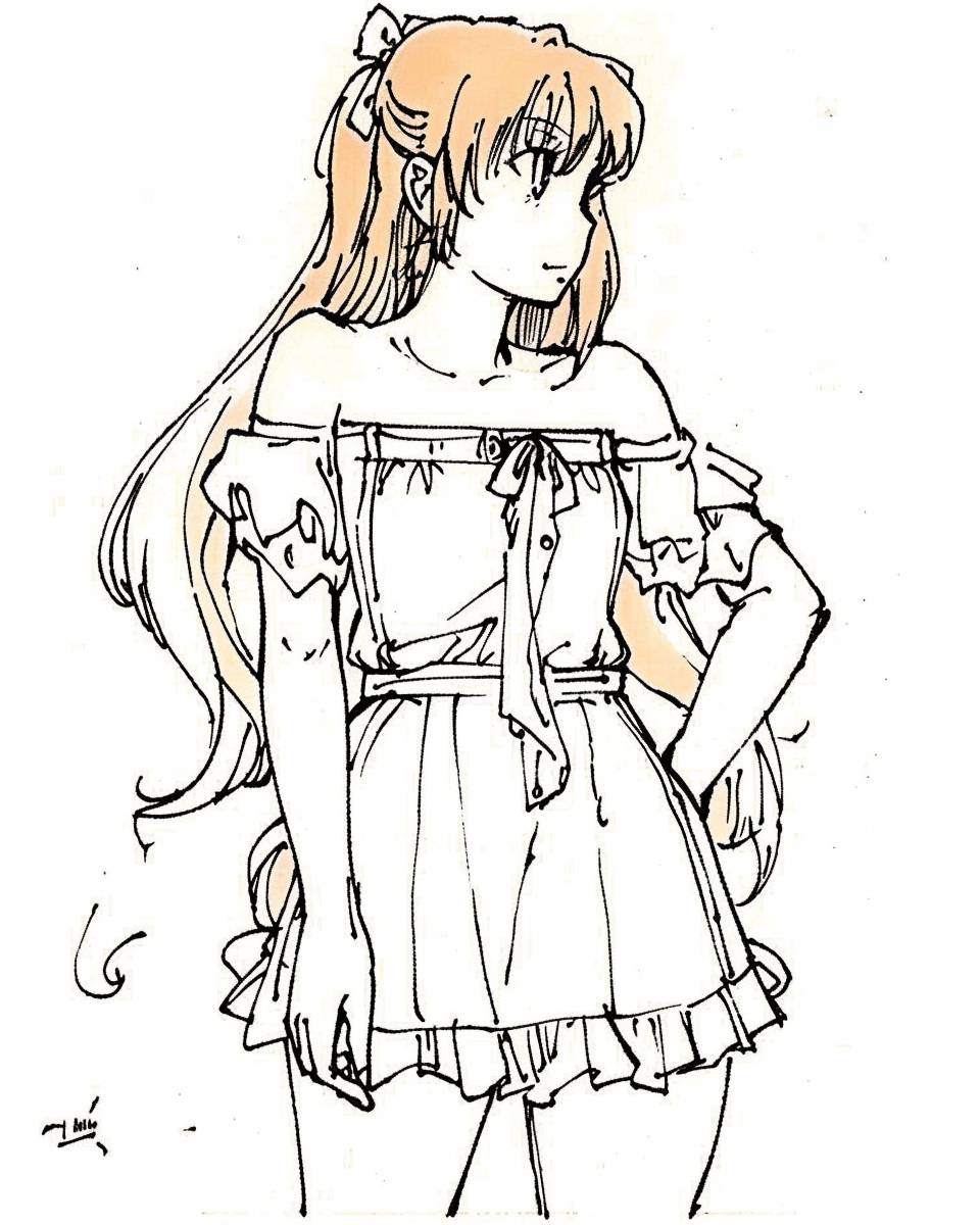 Asuna is wearing a denim dress