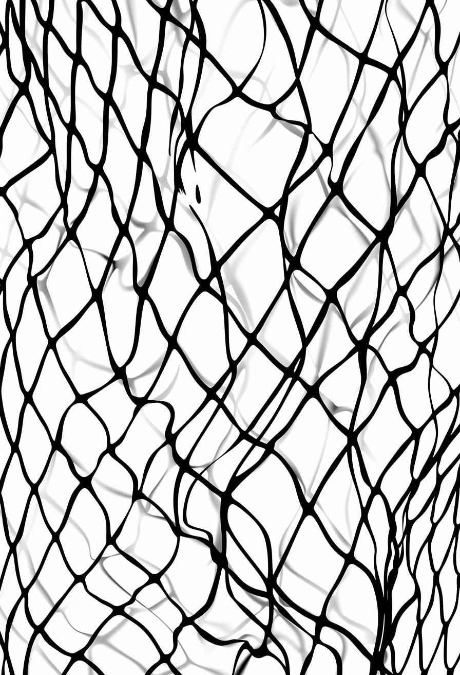 白地に黒インクで描かれた漁網の質感のシンプルなラインドローイング、ベクトルアート、ベクトルイラスト