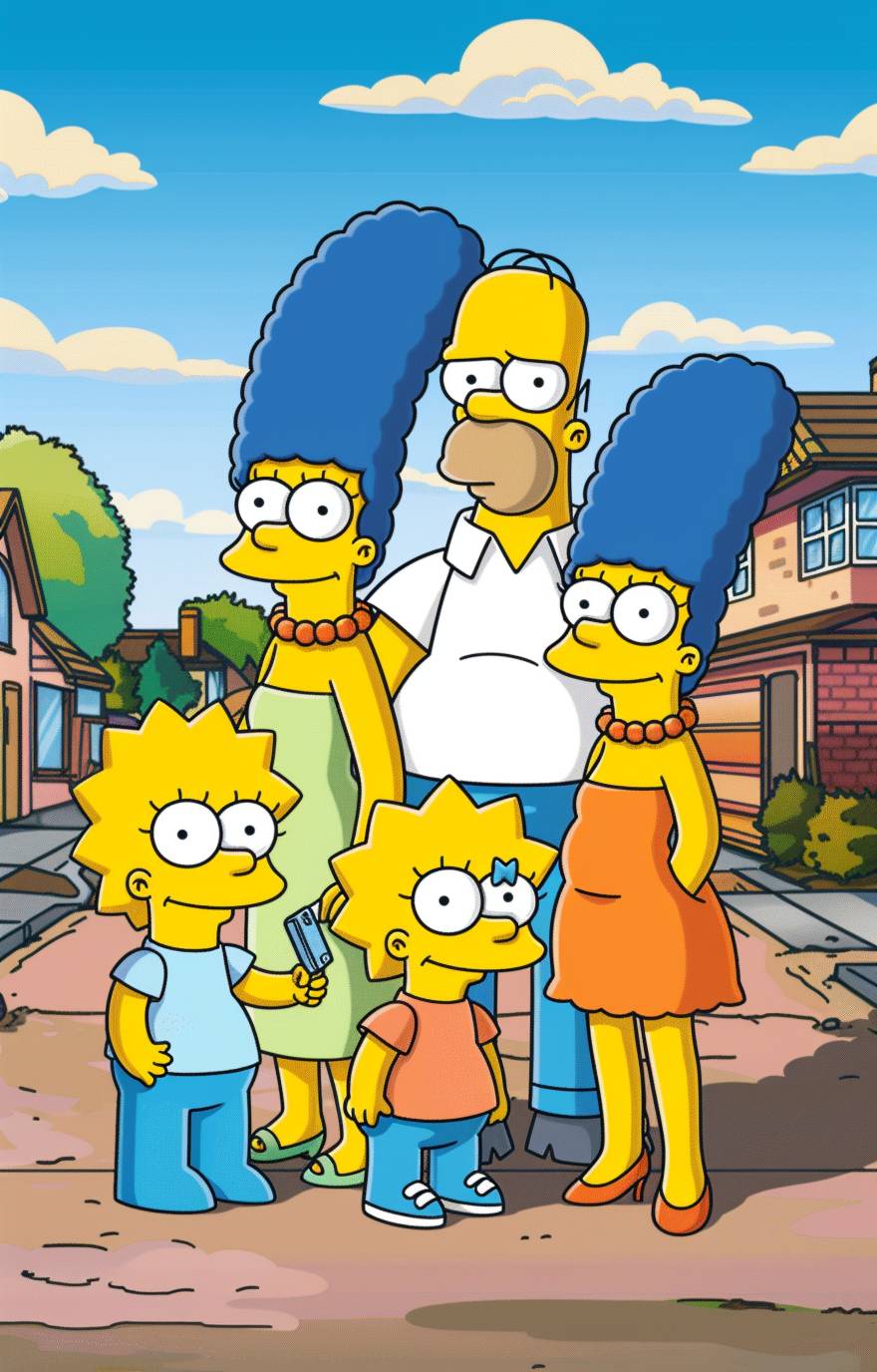 Mark, Jake, Lucy, and Rachel, adults from the Simpsons.