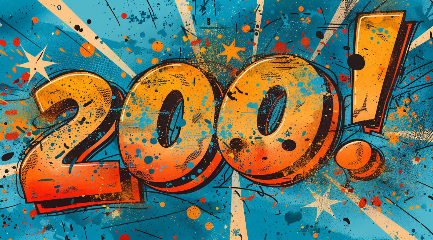 The word '20000!' written in the style of comic book with colorful speech bubble and star burst on blue background vector illustration design.