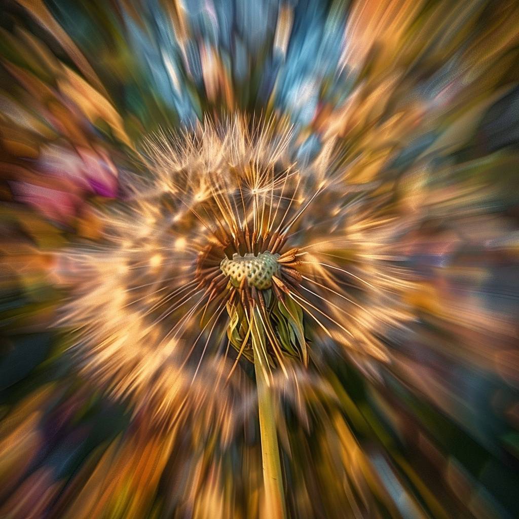 Zooming in hyper-fast to a dandelion to reveal a macro dream-like abstract world.