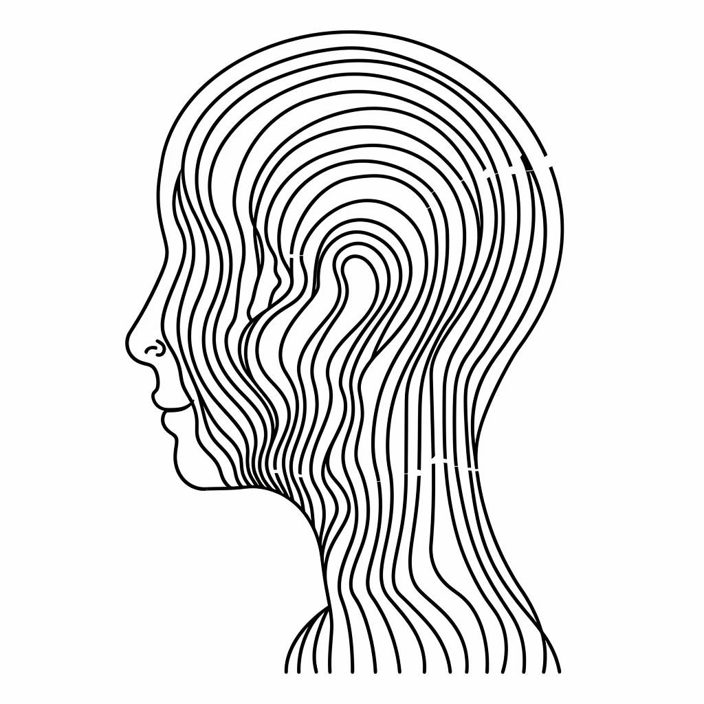 Line art drawing of a Psychiatry (adult/child/adolescent) thin lines, vector graphic, simple, elegant, form and outline only, no details, color, shading, texture, style raw, version 6.0