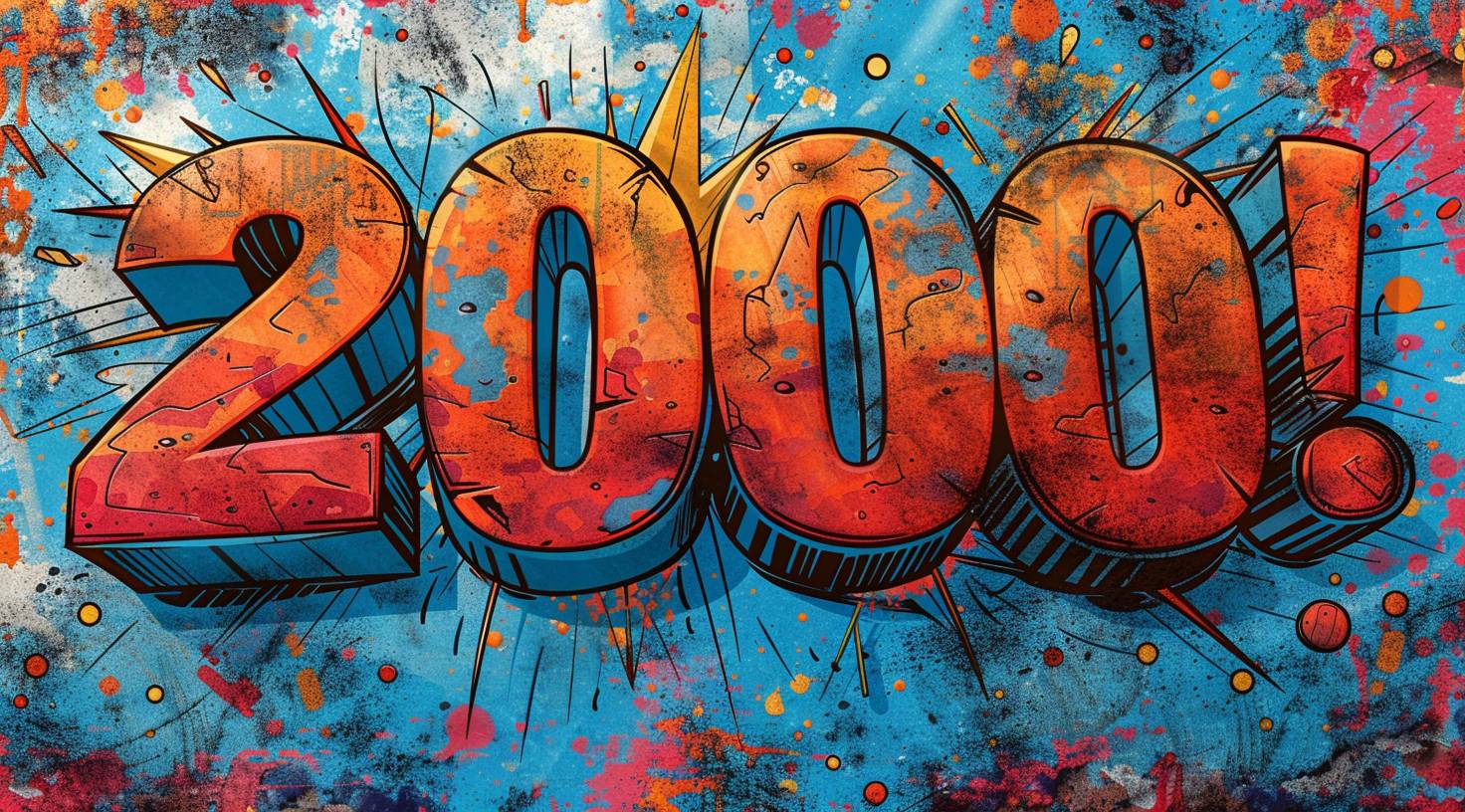 The word '20000!' written in the style of comic book with colorful speech bubble and star burst on blue background vector illustration design.