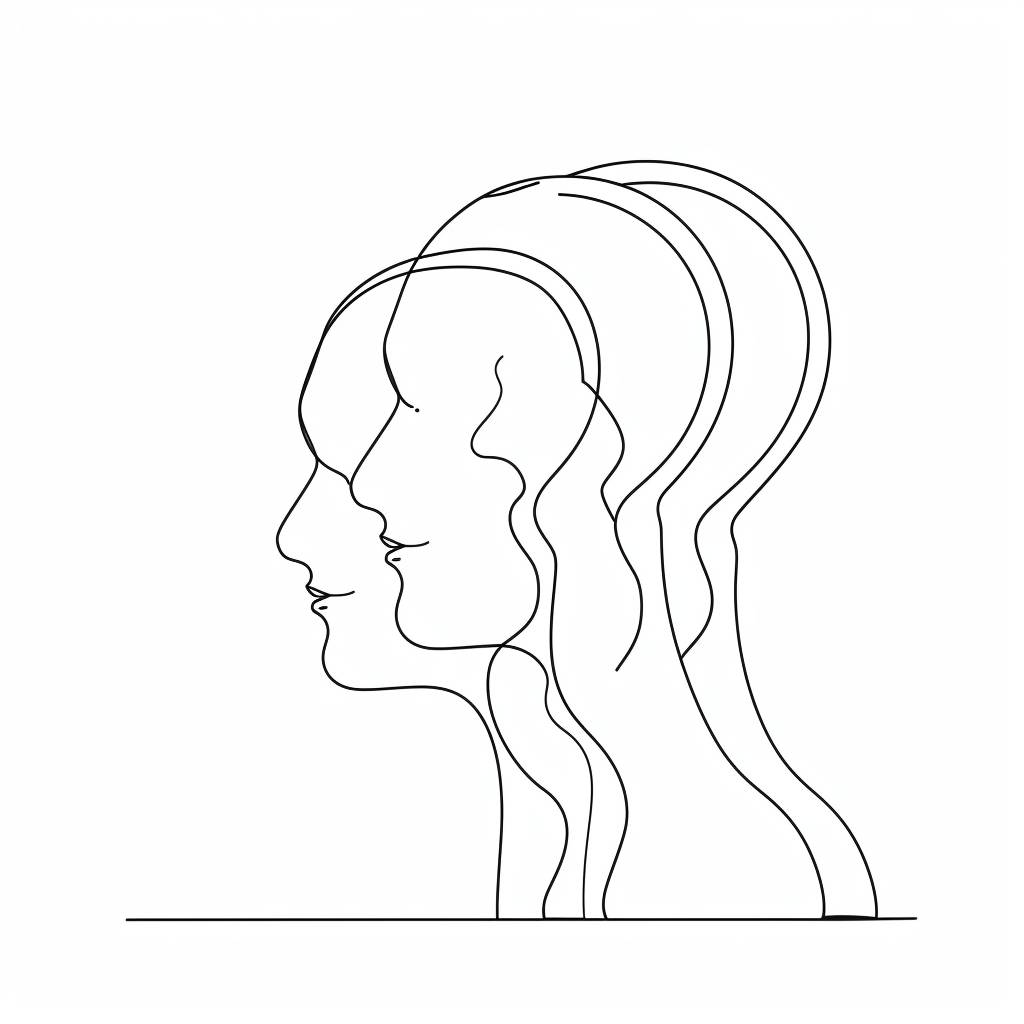 Line art drawing of a Psychiatry (adult/child/adolescent) thin lines, vector graphic, simple, elegant, form and outline only, no details, color, shading, texture, style raw, version 6.0