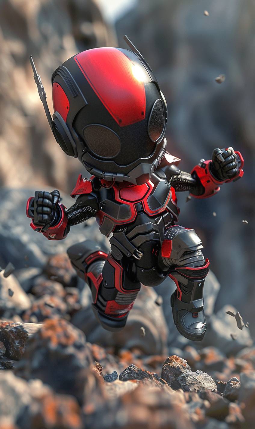 A robotic chibi [SUBJECT] in an action pose, in the style of Vray tracing, with hyper-realistic details, superhero-like spiky mounds, Unreal Engine, realistic human figures