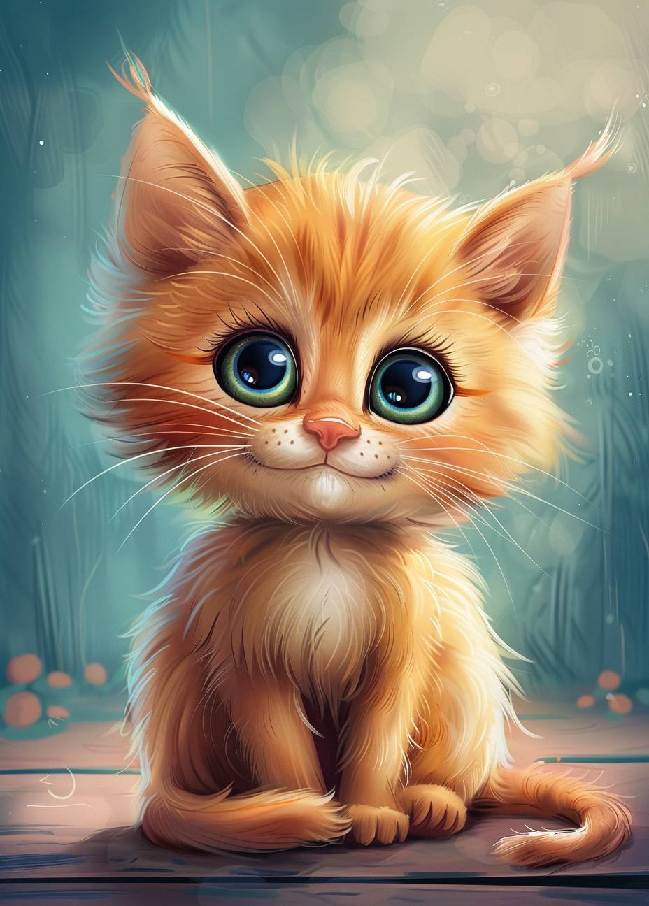 Cute kitten, very cute, eyes are very lively, dynamic, round and plump, detailed cartoon illustration style, cartoon background, 32k, full body shot, rich background