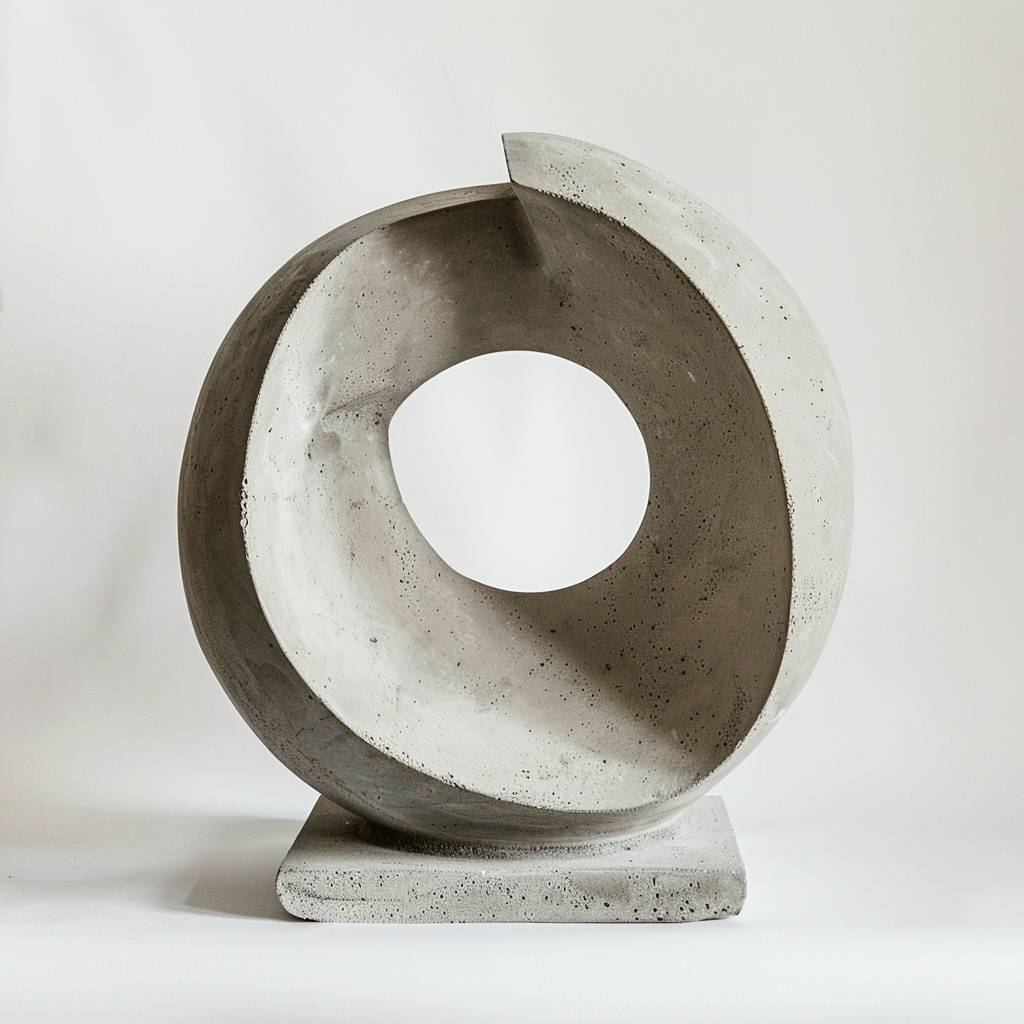 Front view sculpture of the [Company] logo, crafted from concrete, natural lighting, soft texture, set against a white background.