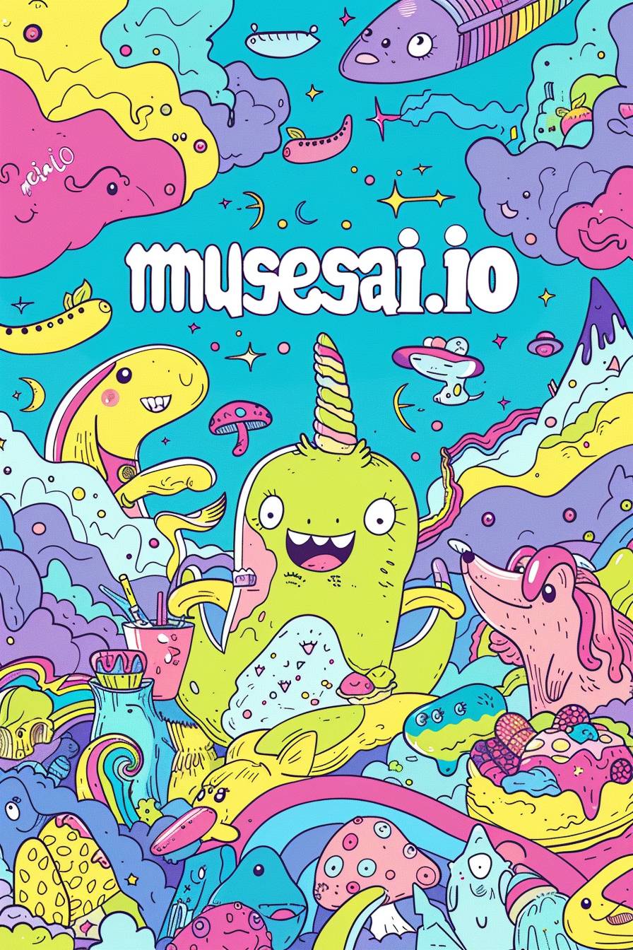 A colorful cover illustration for 'musesai.io', soft landscape