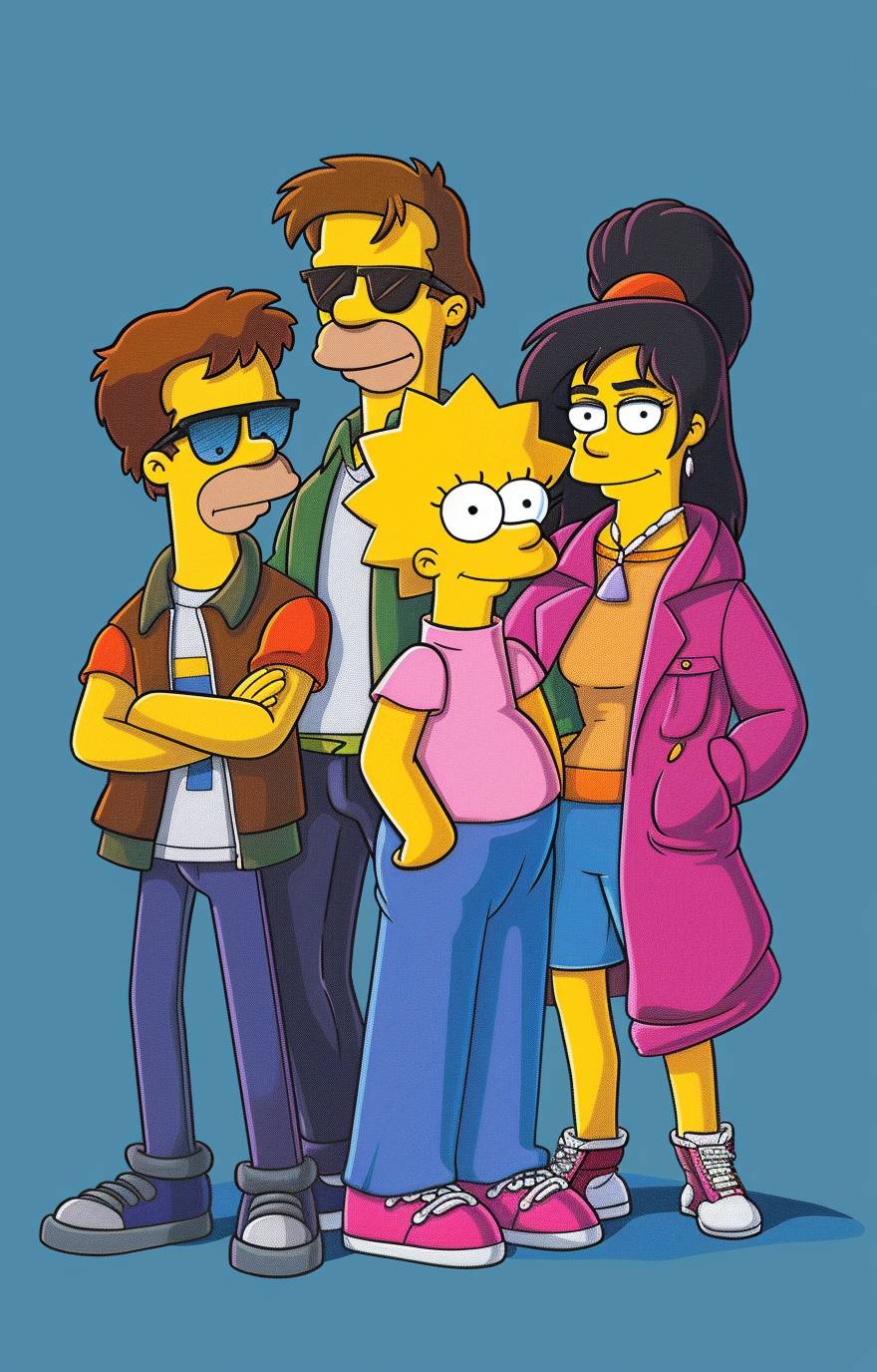 Mark, Jake, Lucy, and Rachel, adults from the Simpsons.