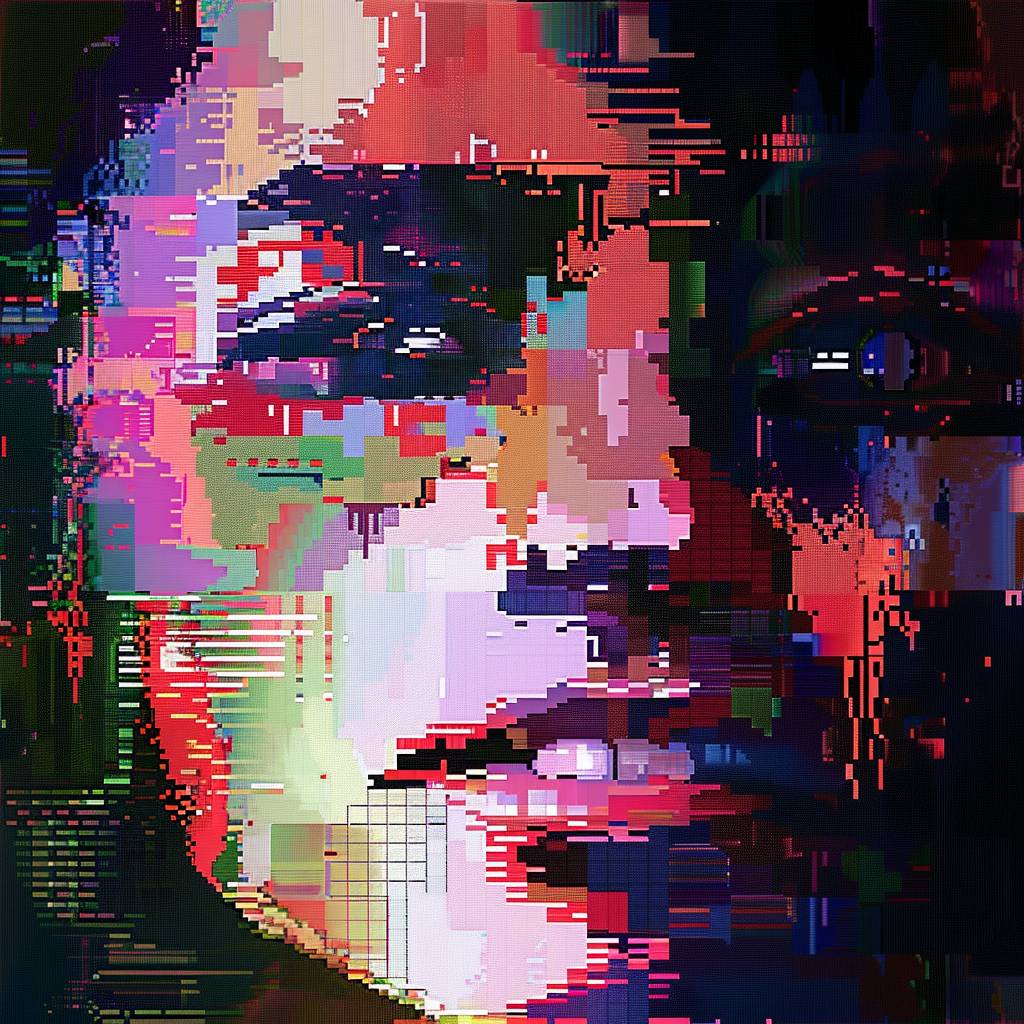 A pixelated [lSUBJECT], large [COLOR] pixels