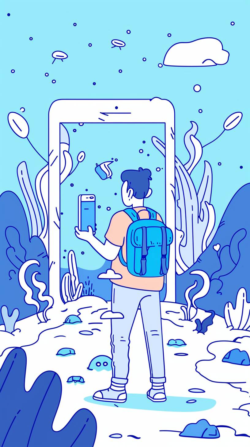 A landing page background line art cute image for a native app that helps users to capture, organize and preserve their thoughts and experiences on the go