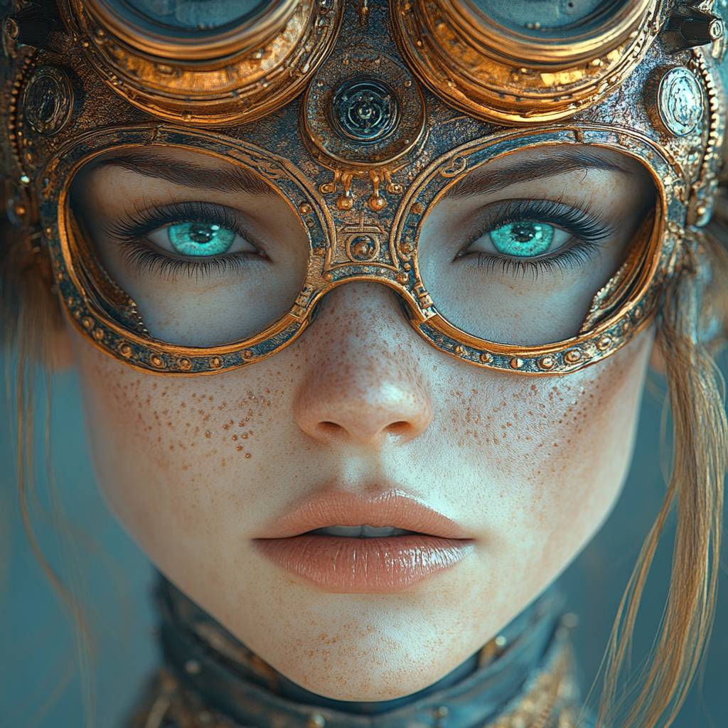 3d-image-of-a-steampunk-woman-gold-and-cyan-photorealistic-detail