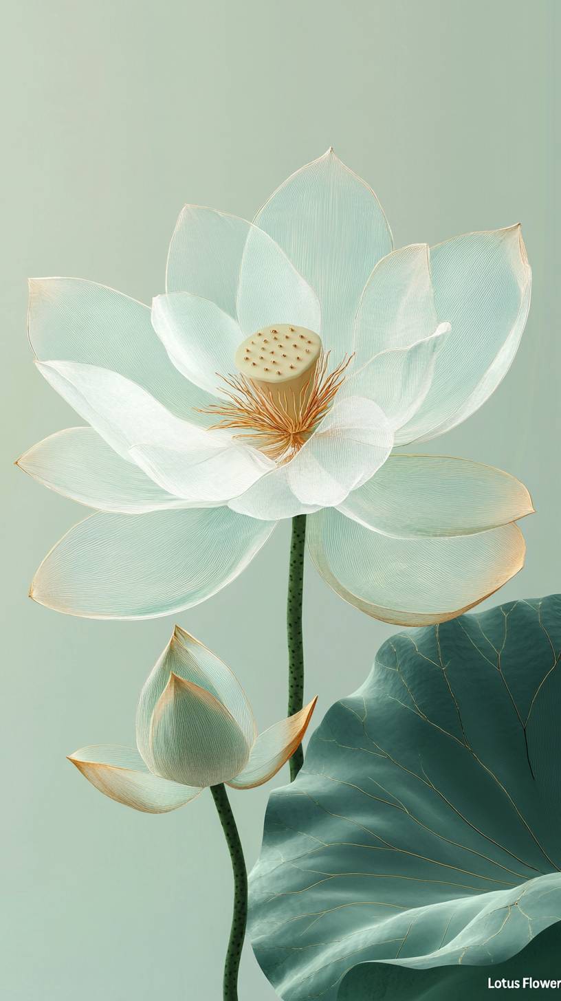 This artwork features a fully bloomed 'Lotus Flower' in close-up, blending realistic and artistic styles.