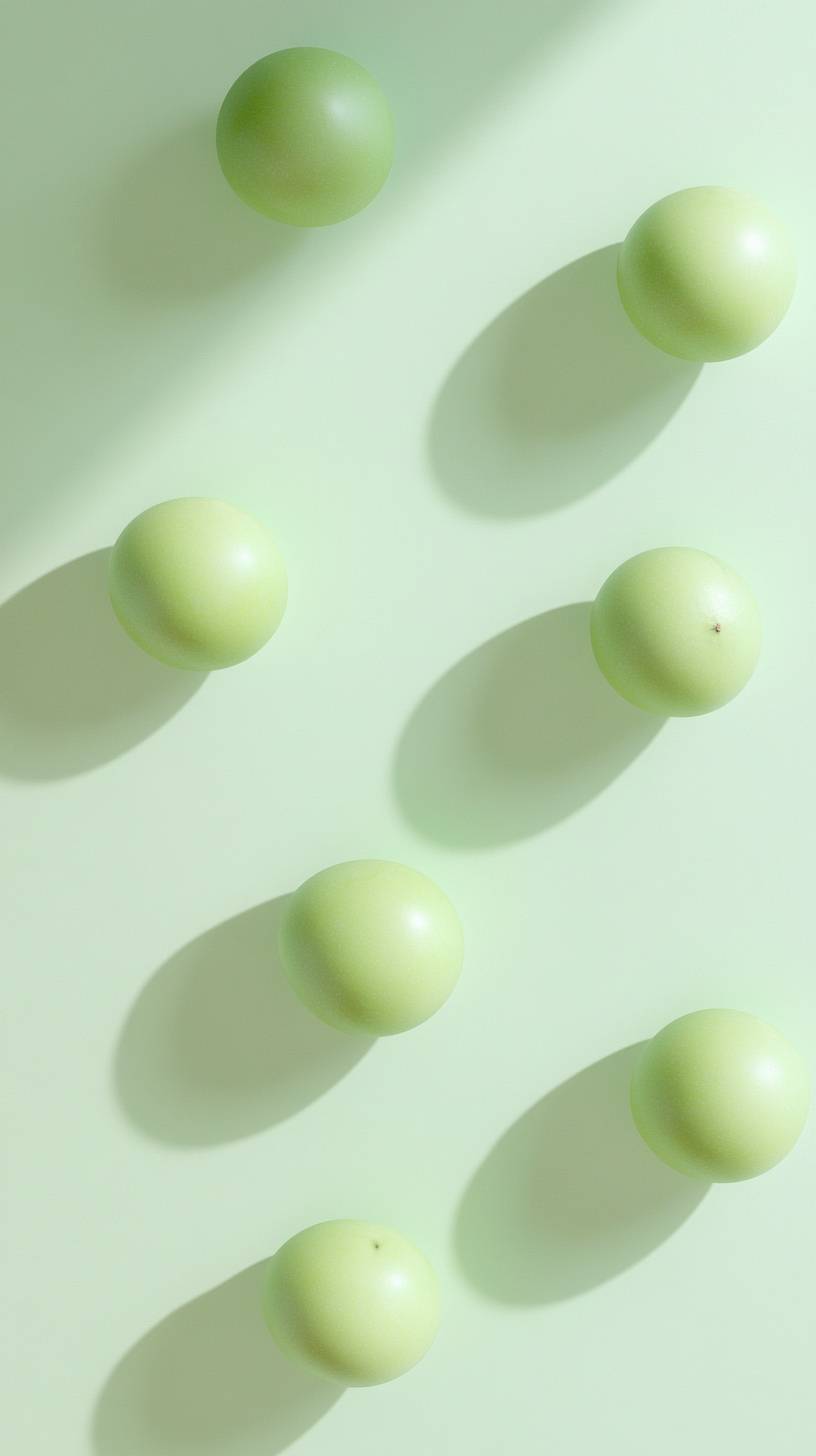 A top view photo of green apples on a solid light green background.