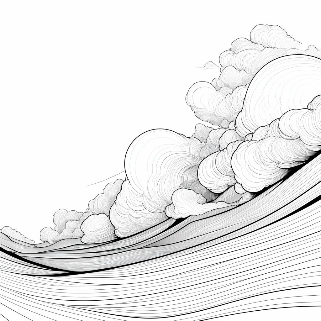 Simple black lines outline the undulating shape of clouds, simple and elegant.