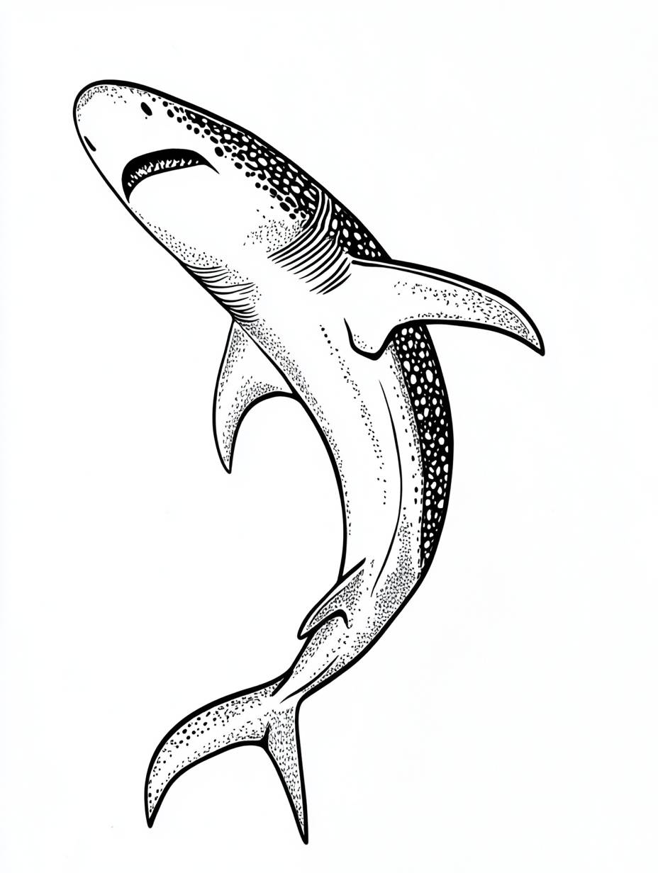 Need a simple line drawing of a whale shark on a white background.