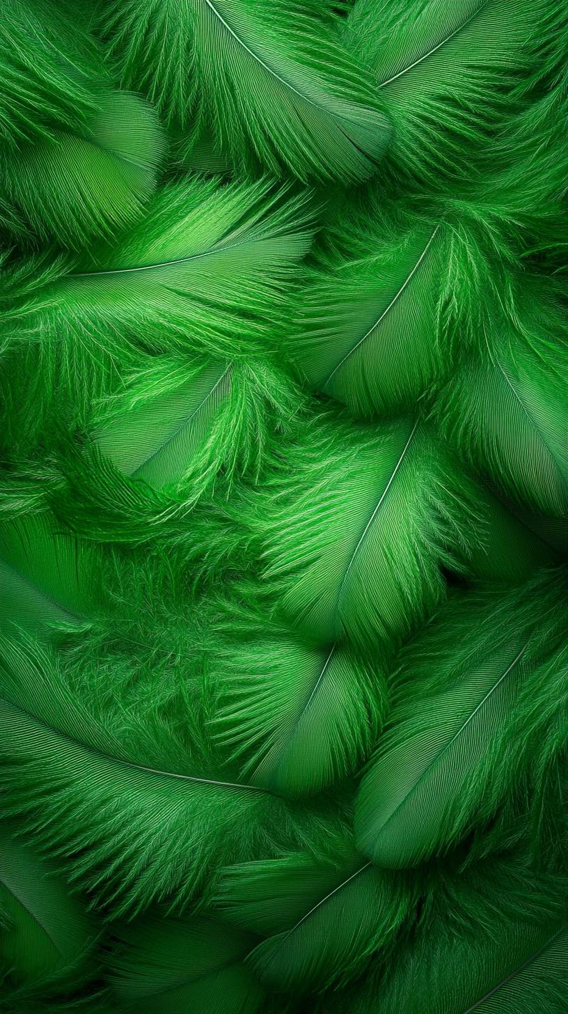 Mesmerizing emerald feathers are raining down.