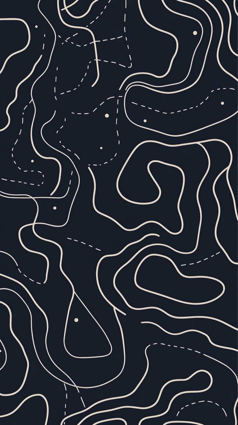 A black topographic map pattern with white lines, flat design style background.