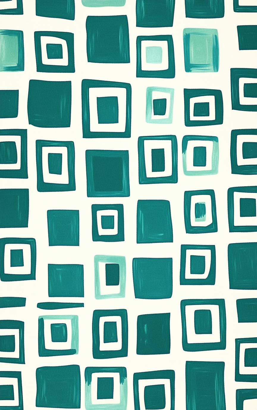 A white background featuring a teal green and white squares pattern in the style of Pierre Soulages and Henri Matisse.