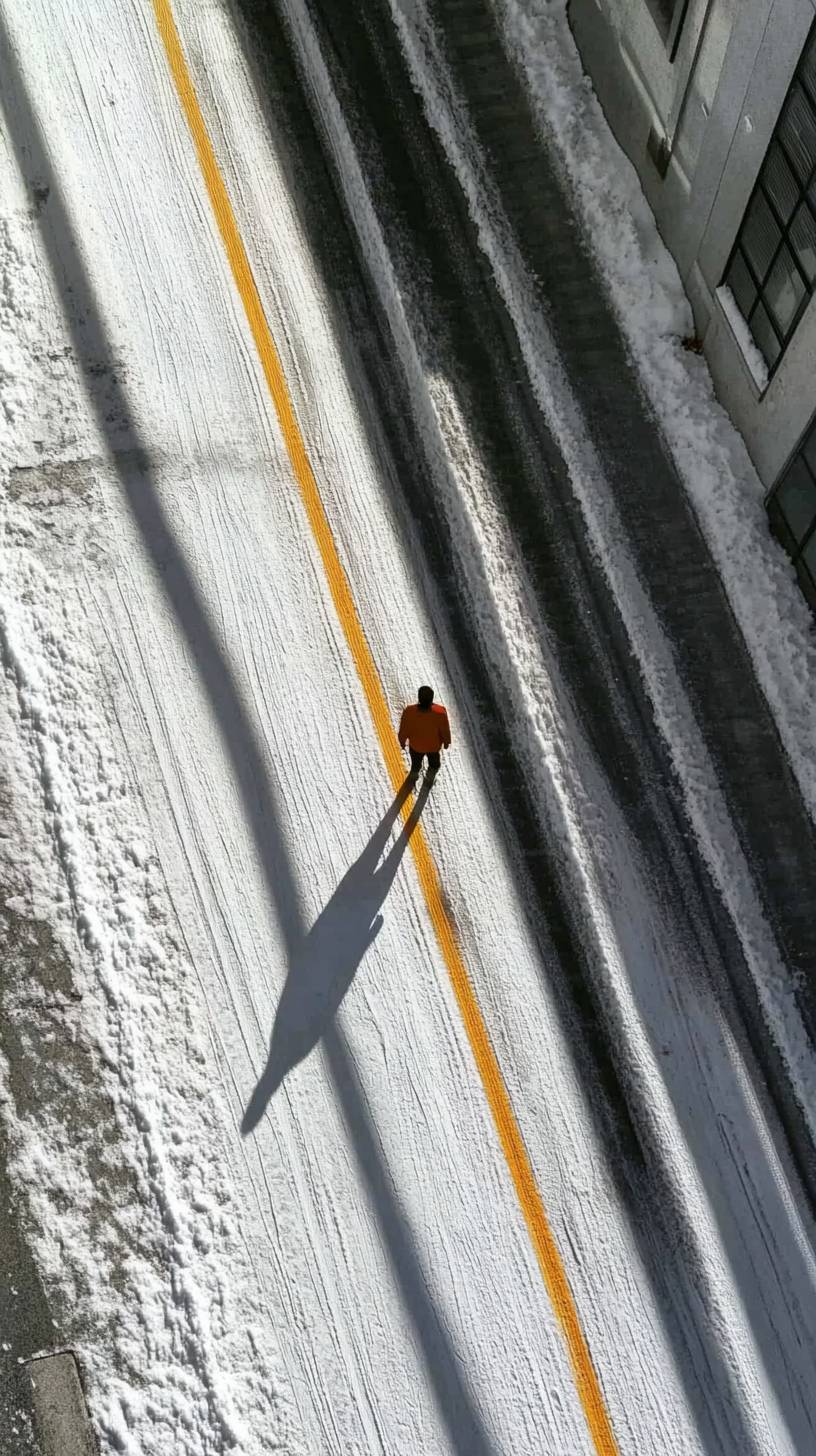 Um homem projeta uma longa sombra em um fundo branco