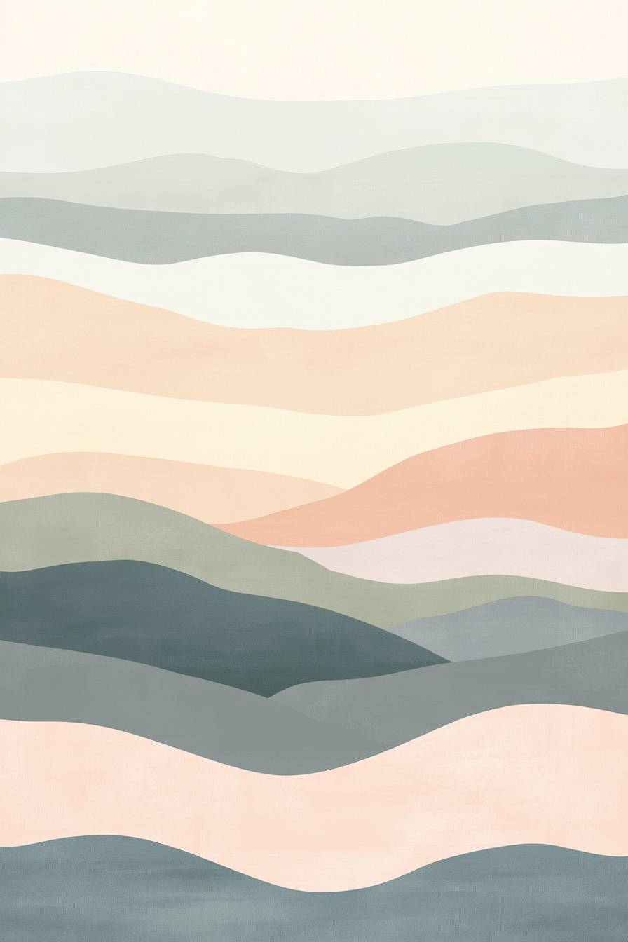 A simple landscape with soft gradient colors mimicking sunrise or sunset, featuring mountain silhouettes.