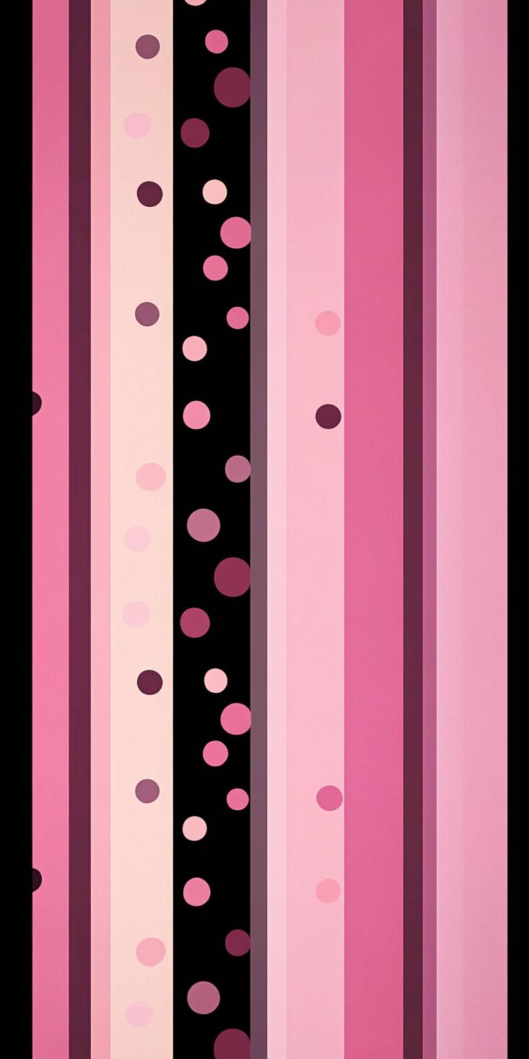 A playful and chic wallpaper with alternating pink stripes and coordinating polka dots, perfect for a fashion-forward smartphone user.