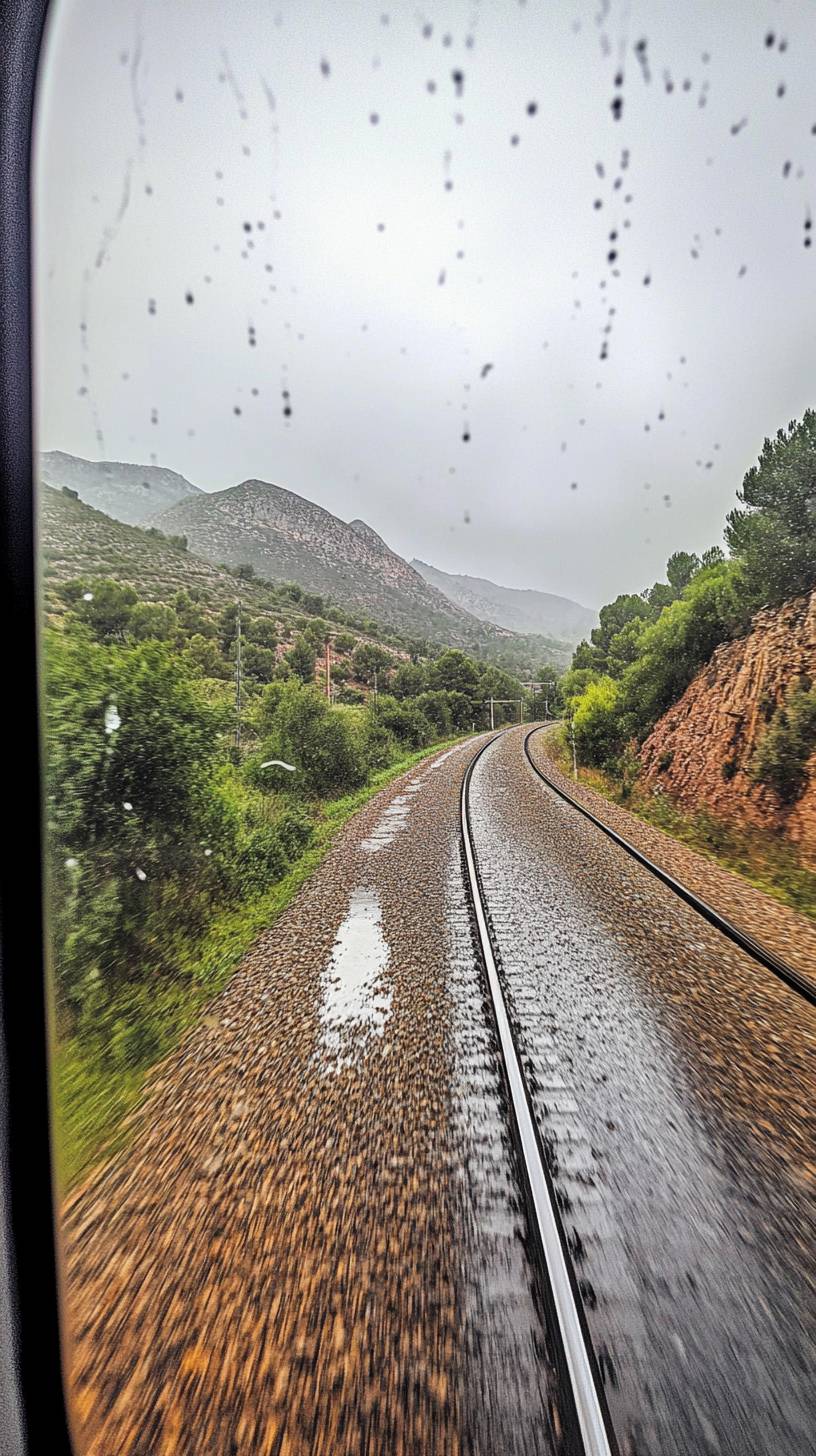 Jour de pluie depuis le wagon de train, photographie iPhone, macro.