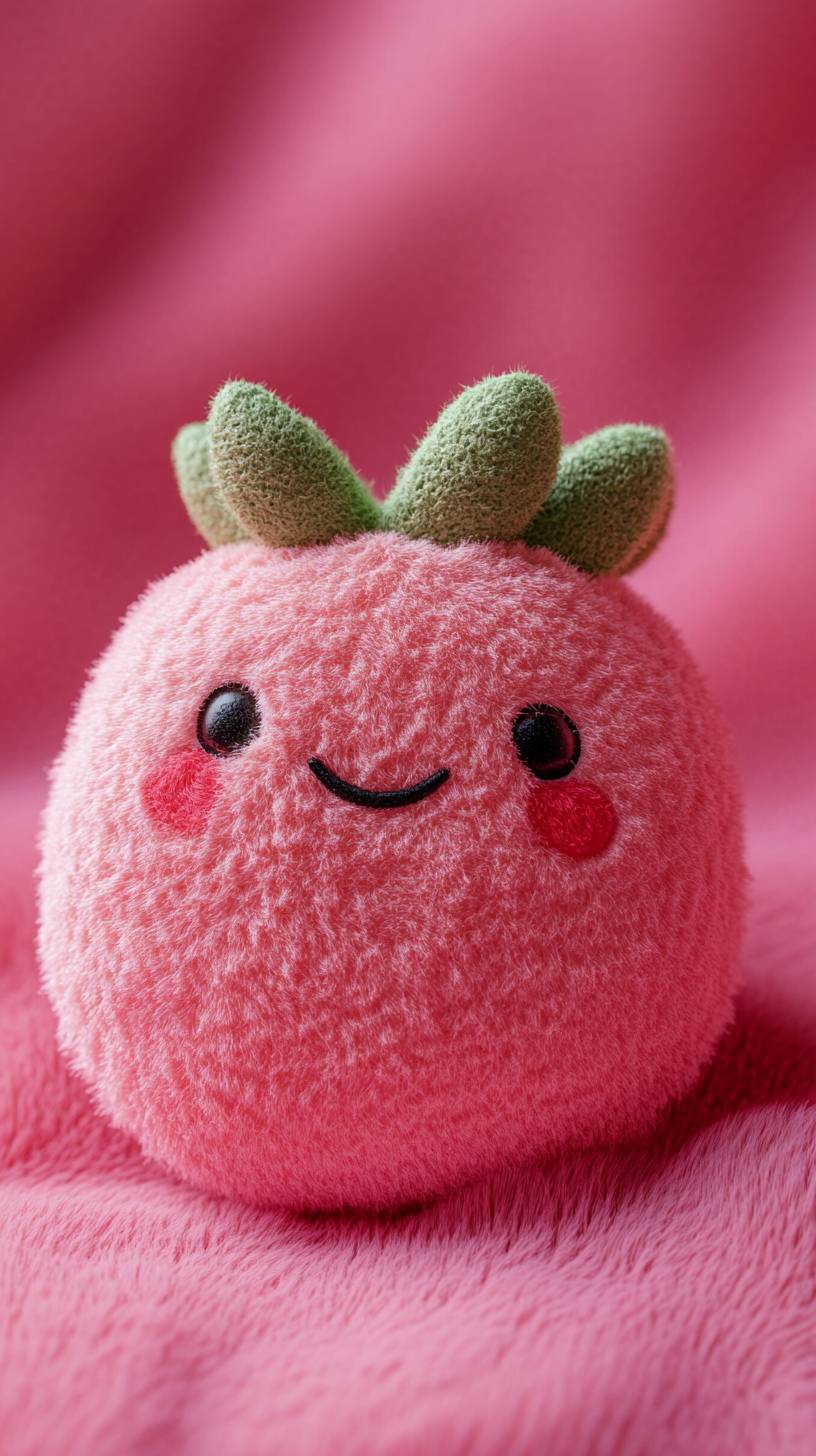 A cute, fuzzy strawberry-shaped object in pale pink.